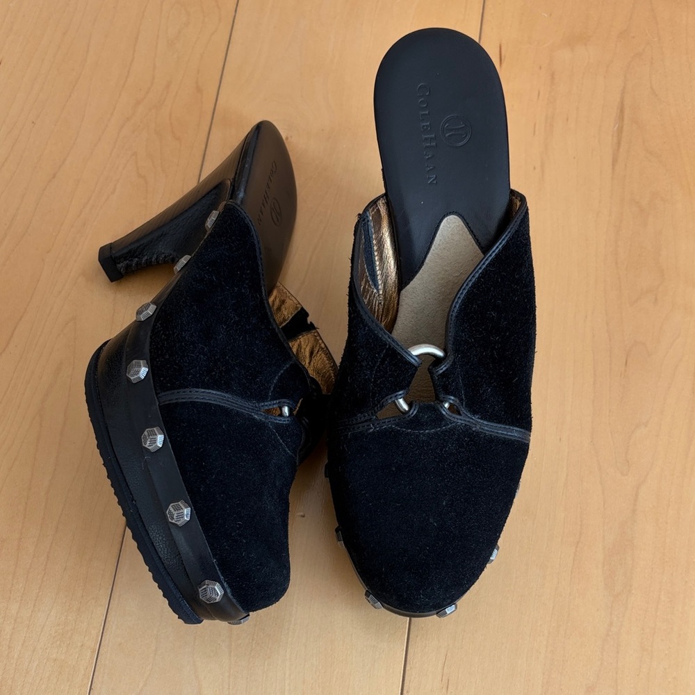 Cole Haan Black Suede Mules with Studded Detail